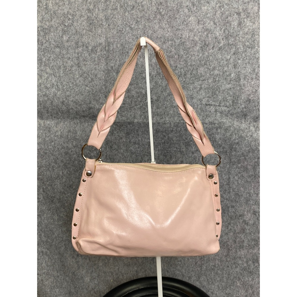 Pulicati Italia Pink‎ Leather Y2K Shoulder Bag Braided Strap Stud Detail As Is